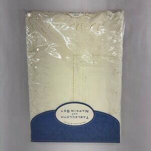 Newbridge Heirloom Eyelet Tablecloth Napkin Set Ivory 60x84 NEW Vintage Cotton